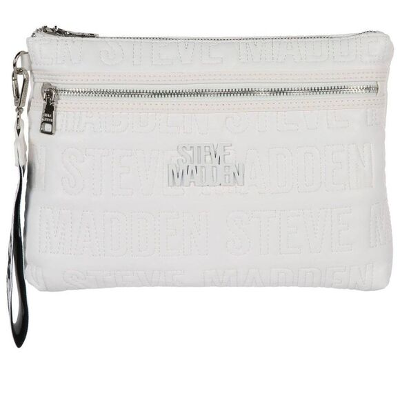 Steve Madden BMalibna Web Logo Quilted Wristlet- White